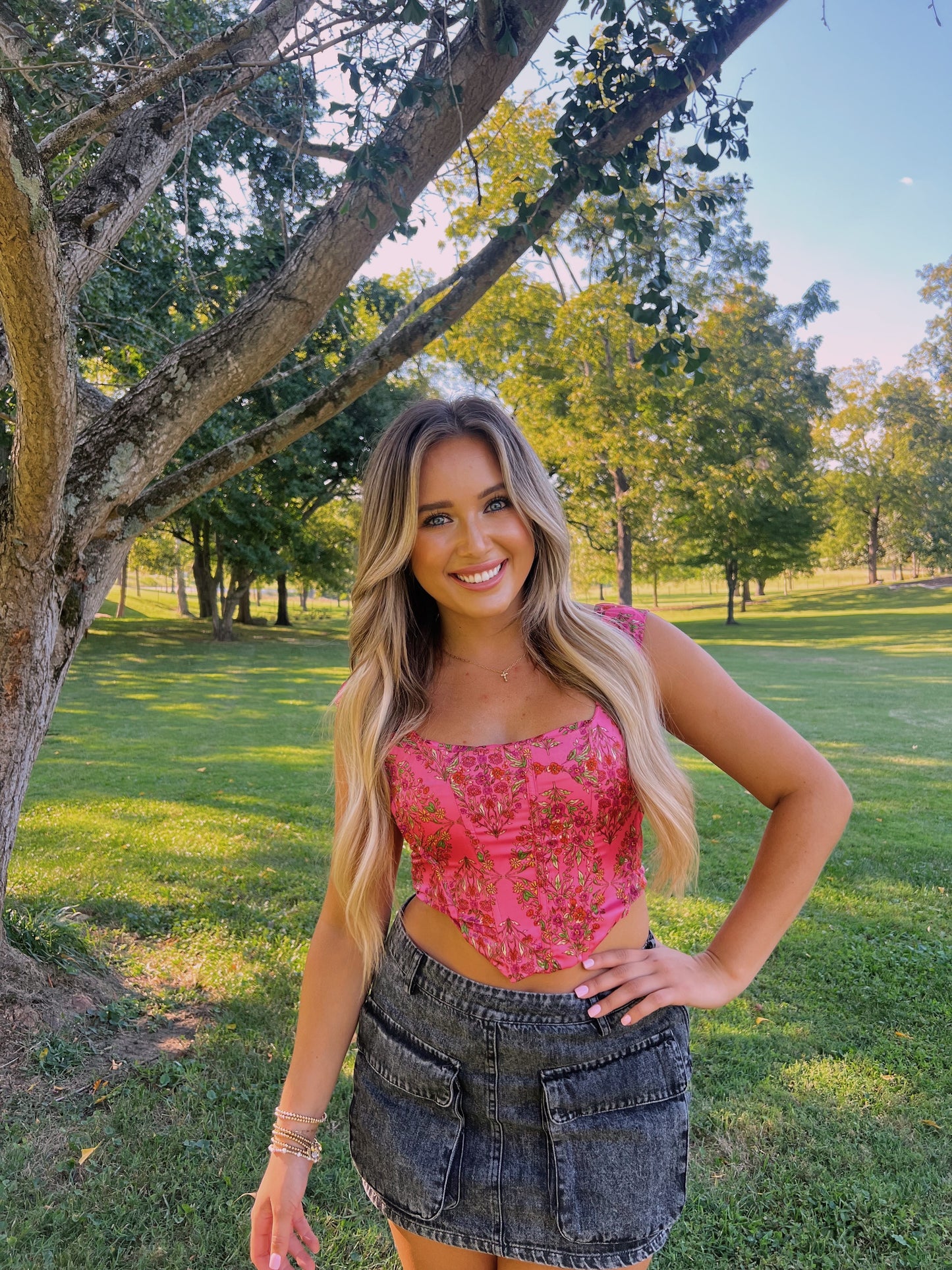 Pink floral corset top